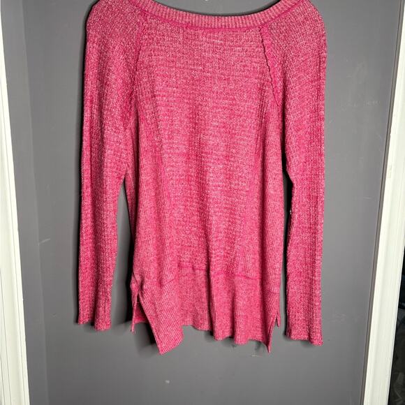 Eri & Ali Pink Long Sleeve Waffle Knit Scoop Neckline Top Size Small - Picture 5 of 5